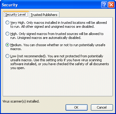 Permiso de seguridad de macros en Excel.