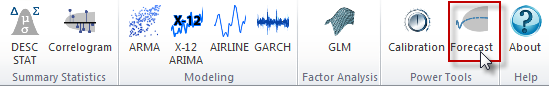 In this figure, we show the Forecast icon in the NumXL toolbar.