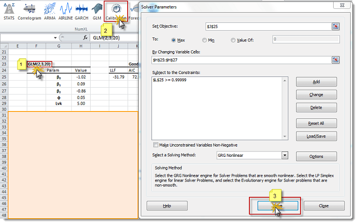 Herramienta de calibrado del modelo lineal generalizado (GLM en Excel) o formulario de usuario