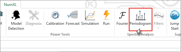 In this figure, we show the Periodogram icon in the NumXL toolbar.