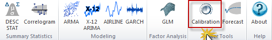 In this figure, we show the calibration icon in the NumXL toolbar.