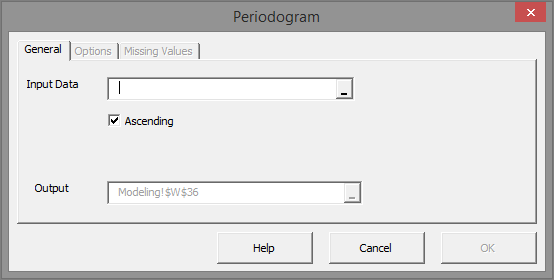 In this figure, we show the NumXL Periodogram dialog.