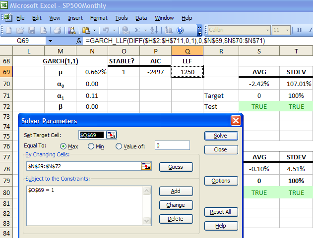 This figure shows the Excel Solver dialog box.