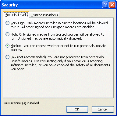 Macros security permission in Excel.