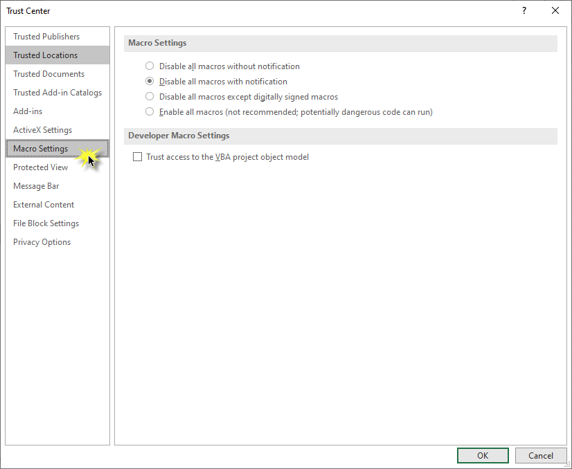 click on the macro settings tab on the left sidebar