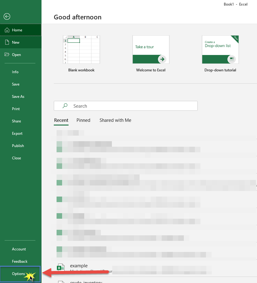 Locate and click on the Options in the left sidebar