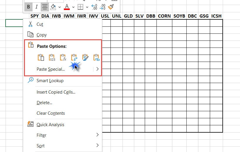 In this figure, we are using the transpose feature to paste the copied row into a column