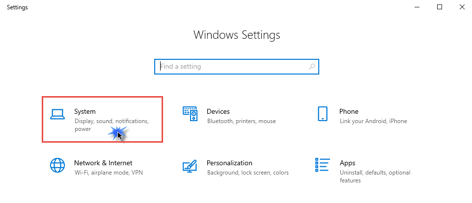 Dans la fenêtre de configuration, recherchez l'icône Système et cliquez dessus.