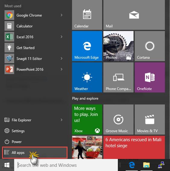 Esta figura mostra o menu Iniciar do Windows 10.