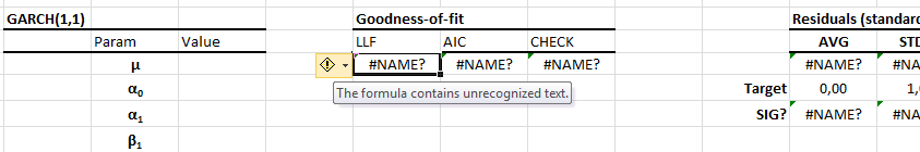 この図は、#NAME?エラーを示す出力セルを示している。