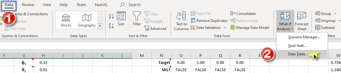 Diese Abbildung zeigt das Menü der Excel-Datentabelle