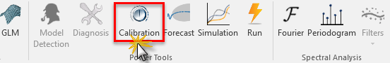Selecting the calibration icon in the NumXL toolbar.