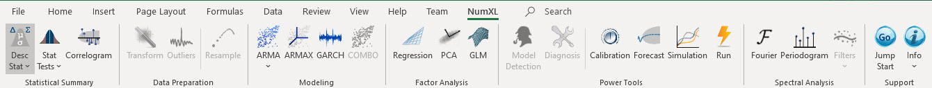 NumXL toolbar