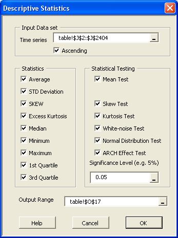 Dialog box of the Summary Statistics Wizard.