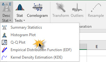 Q-Q-Plot icon in the NumXL toolbar.