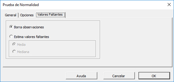 Select a treatment for missing Values in the Normality test dialog.