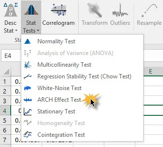 ARCH Effect Test icon in Excel.