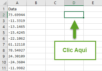 Seleccione una celda vacía donde desea que se generen los resultados de la prueba estacionaria en su hoja de trabajo de Excel.
