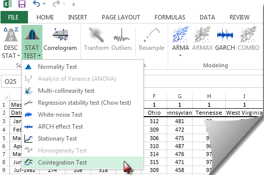 Select the "Cointegration Test" from the Statistical Testing drop-down list.