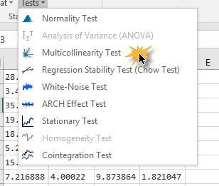 Locate and click on the mult-collinearity test icon in NumXL toolbar.