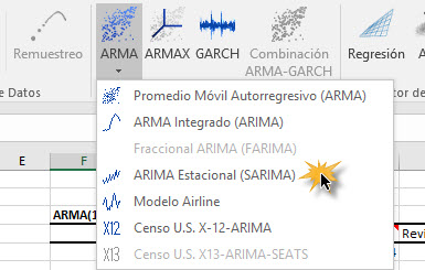 Select SARIMA in NumXL Toolbar.
