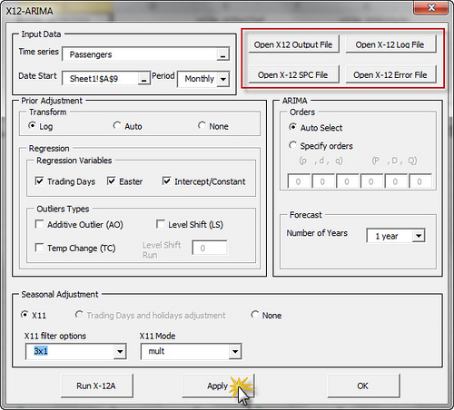 Select the rest of the options to include in the regARIMA model and/or the seasonal adjustment filtering.