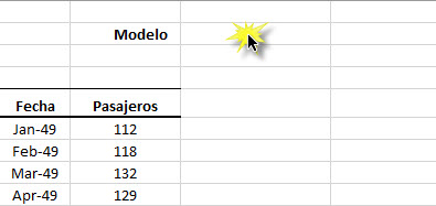 Selecciona una celda vacía para almacenar el identificador único del modelo X12 ARIMA en Excel.