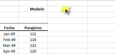 Select an empty cell to store the unique identifier of the model X12 ARIMA in Excel.