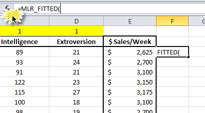 Typing MLR_FITTED in the formula bar to compute the leverage factor and/or cooks distance.