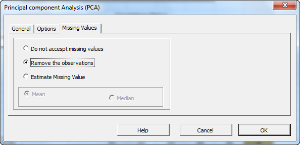 The Missing Values treatment tab in the NumXL PCA dialog or Wizard in Excel.
