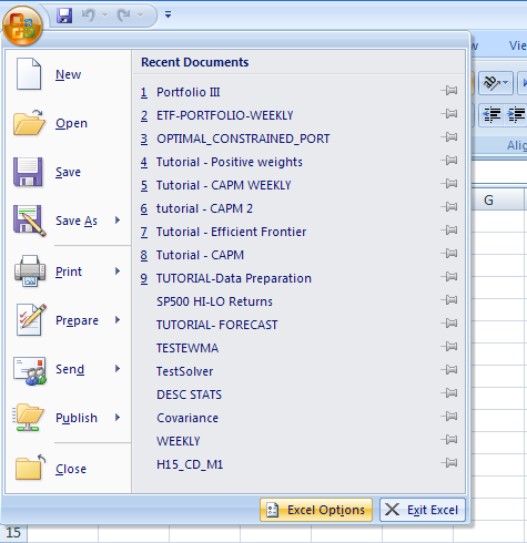 This figure shows Excel's help menu. Select Excel Options