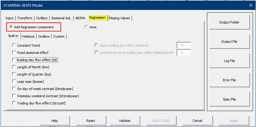 Switch to the Regression tab and select Add Regression component.