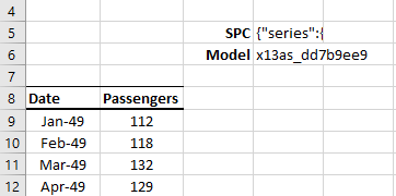 This figure shows the Model and SPC outputs of NumXL's X13ARIMA-SEATS wizard.