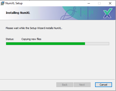 NumXL installer is copying program files onto your disk, and configuring corresponding Microsoft settings