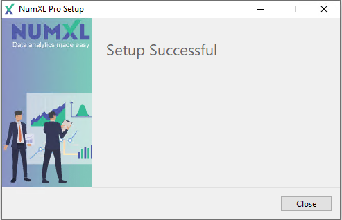 In this figure, the NumXL installation is finished successfully. Click the close button to exit.