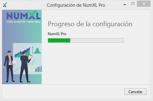 En esta figura, el instalador de NumXL está descargando todos los paquetes necesarios en su disco local.
