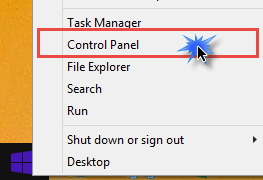 On your Windows 8 machine, locate and right-click on the Start Menu. In the pop-up menu, click on Control Panel.