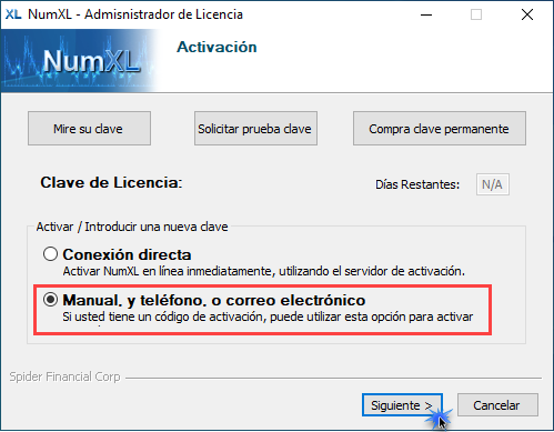 Seleccione la segunda opción para el esquema de activación manual y haga clic en el botón Siguiente.