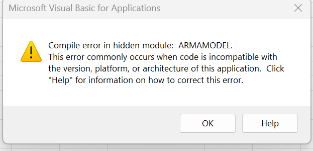  Microsoft Visual Basic for Application: Compile error in hidden module