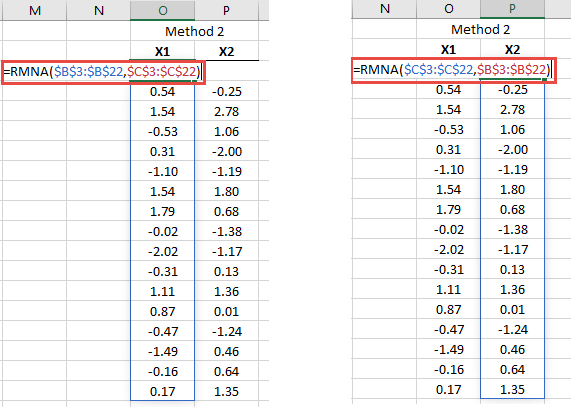 Using the RMNA function on a dataset while using another dataset as the optional reference argument.