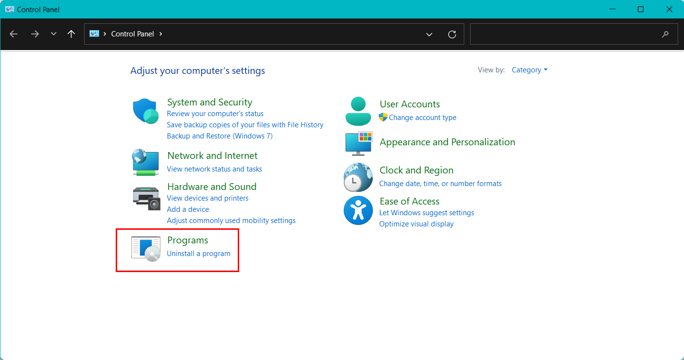 Windows 7 or Vista Control Panel.